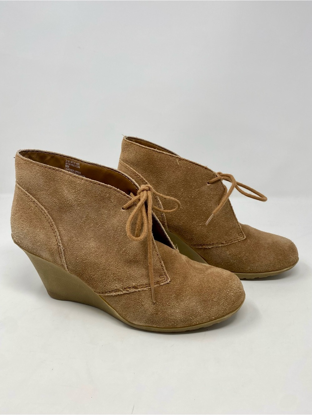 Women’s Tan Suede Wedge Lace-Up Booties - Size 9